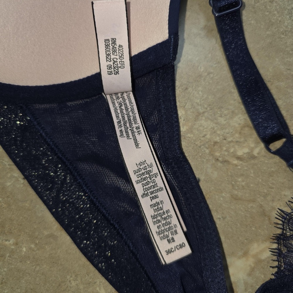 Victoria's Secret Bra Womens 36C Blue Push Up Lace Racerback Front Close - Picture 4 of 9